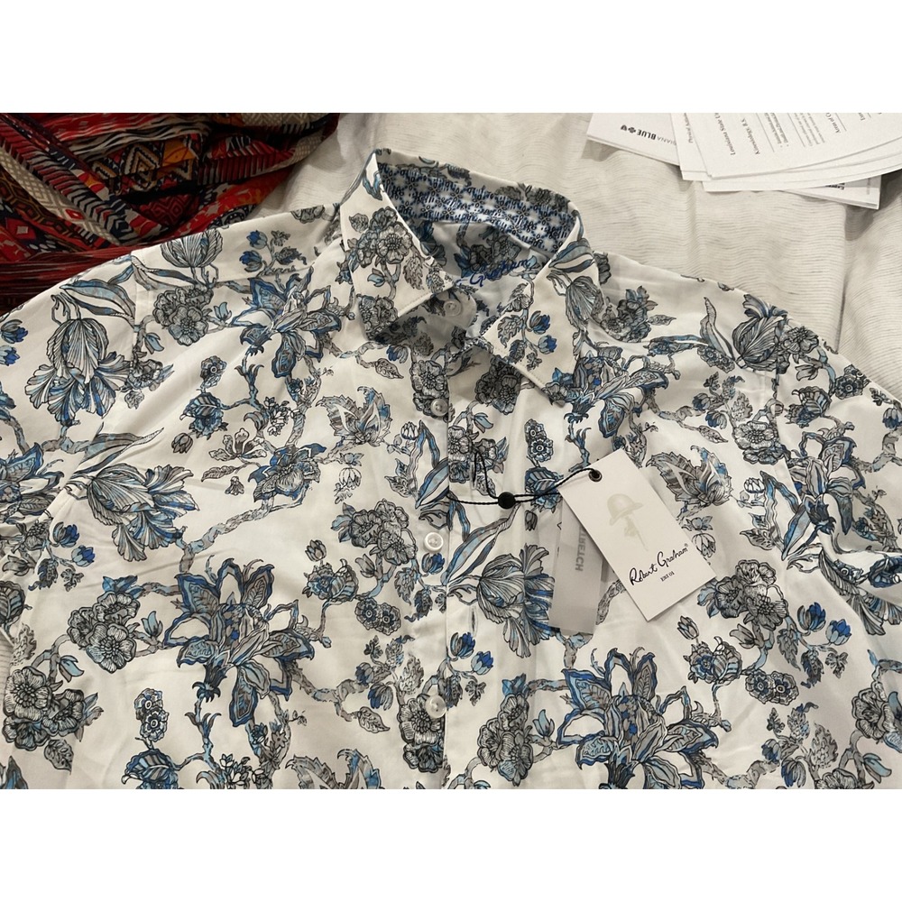 Robert Graham McGowan Classic Fit Floral Stretch Shirt RS6121M-960 White Blue S